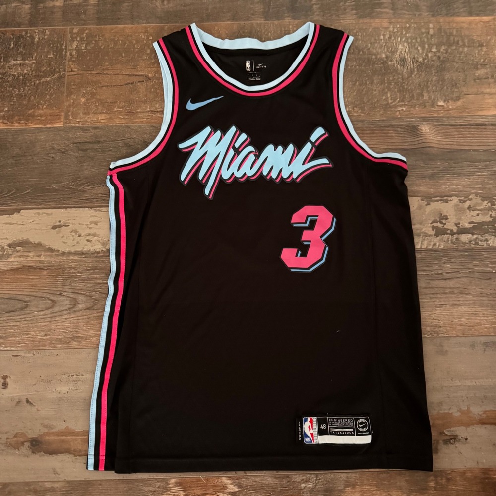 Nike Dwyane Wade Miami Heat Vice Nights Swingman Jersey Black Pink Blue Sz 48 L